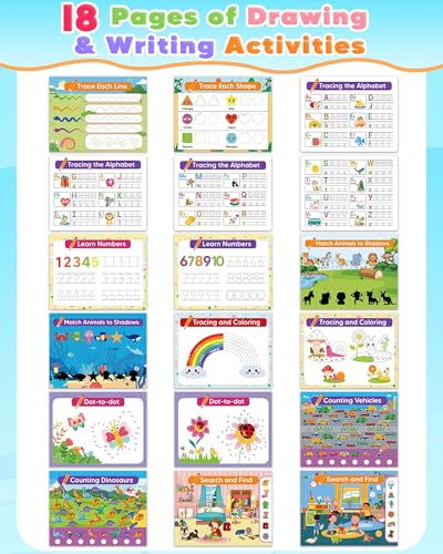 Toddler Busy Book Preschool Learning Activities, Montessori Educational Toys for 3 4 year old Boy Girl Gifts, Tracing Coloring Activity Books for Kids Ages 3-5, Autism Sensory Travel Toys for Toddlers