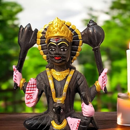 Estatua Lord Shani Dev 6.25 pulg 600 g piedra jabón miniatura 3