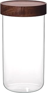 TG DECORATION 台湾アカシア 蓋付き グラスストレージジャー (1200ml) 深澤直人デザイン ガラス瓶 保存瓶 木製蓋