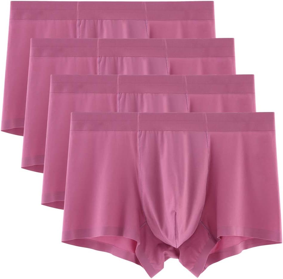 Men's Ultra Silk and Breathable Classic Fit Seamless Pouch Underwear Trunks No Ride Up (1-Pack/4-Pack), 4-pack Pink, Medium (Waist 28"-30", 71-76CM)