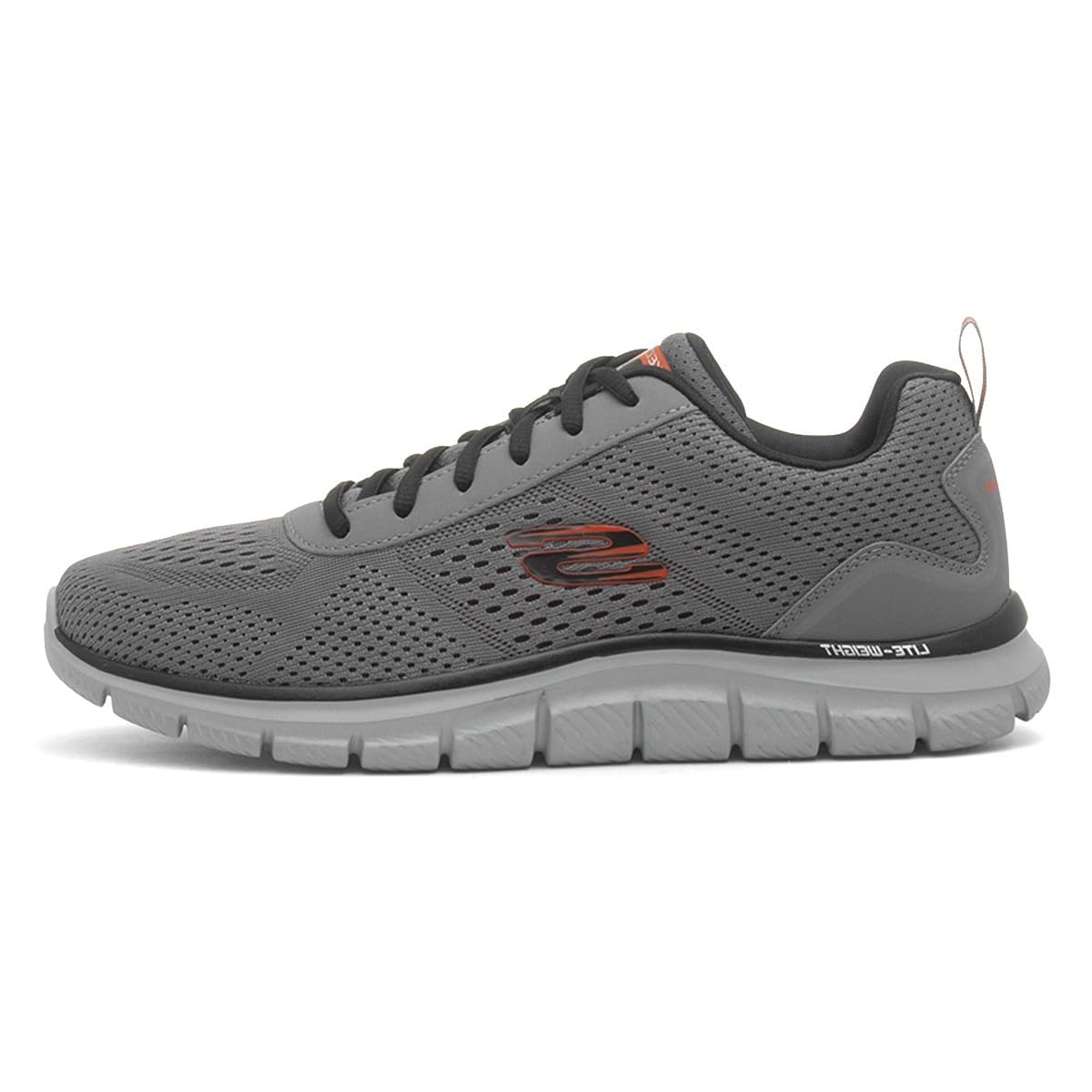Skechers Men's Track Leshur Casual Shoes, Charcoal Mesh/Synthetic/Orange Trim, 8.5 UK