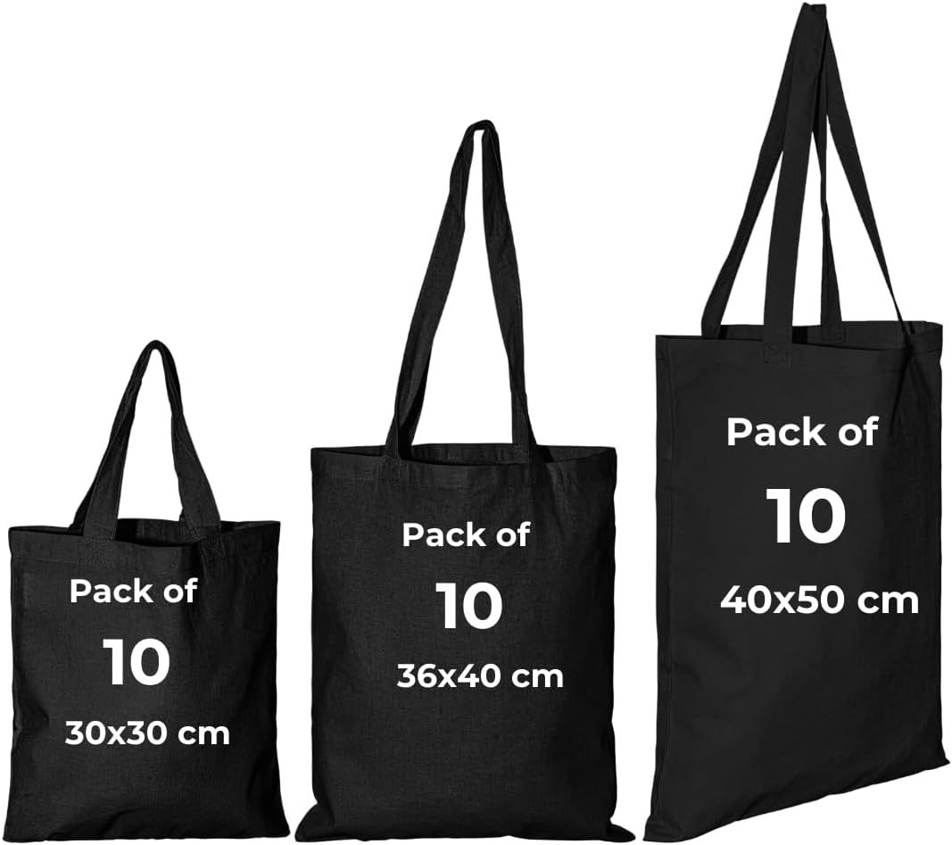 Canvas Tote Reusable Shopping Bags, Pack of 10, 100% Cotton, Ideal for Printing and Embroidery in Multi-Colours, Cotton Lining, Machine Wash, Unisex-Adults