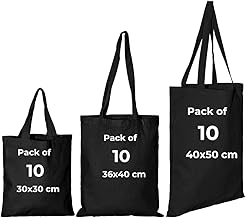 IMFAA Canvas Tote Reusable Shopping Bags, Pack of 10, 100% Cotton, Ideal for Printing and Embroidery in Multi-Colours, Cotton Lining, Machine Wash, Unisex-Adults