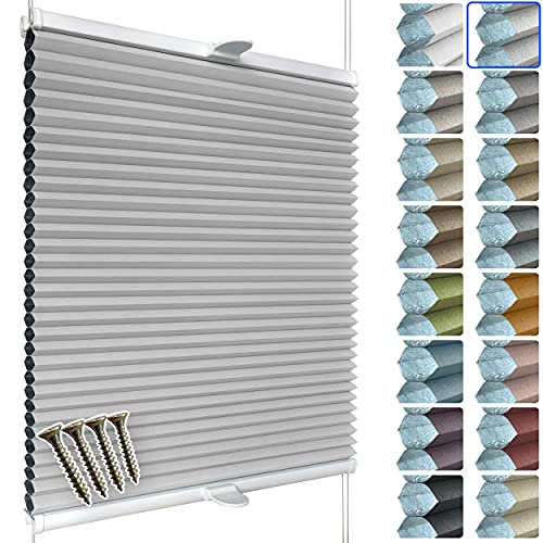 SchattenFreude Waben-Plissee nach Maß für Fenster & Tür | 100% verdunkelnd / Blackout | Zum Anschrauben in der Glasleiste | Hellgrau (Weiße Rückseite), Breite: 90-110cm x Höhe: 100-150cm Cover