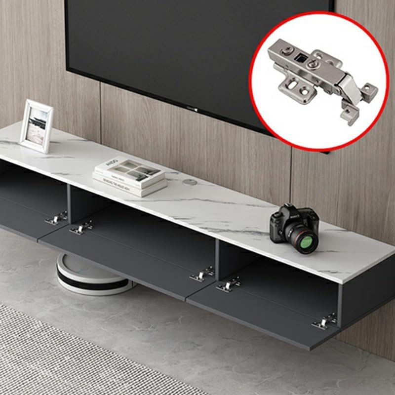 LITFAD Floating TV Stand with doors open and hinge detail