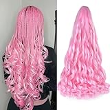 22Inch Pink French Curl Braiding Hair 8Packs Curl Braiding hair for Black Women Pre Stretched 75g/Pack Synthetic Bouncy Curly Hair Extensions (22 Inches,8 Packs,Pink)
