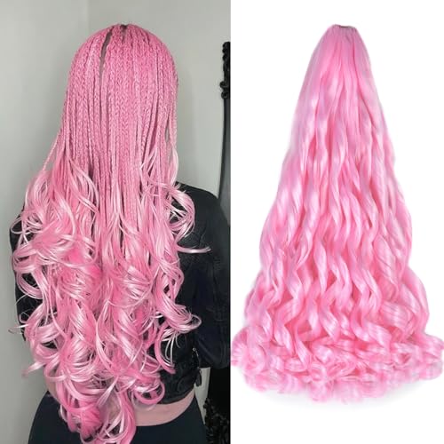 22Inch Pink French Curl Braiding Hair 8Packs Curl Braiding hair for Black Women Pre Stretched 75g/Pack Synthetic Bouncy Curly Hair Extensions (22 Inches,8 Packs,Pink)