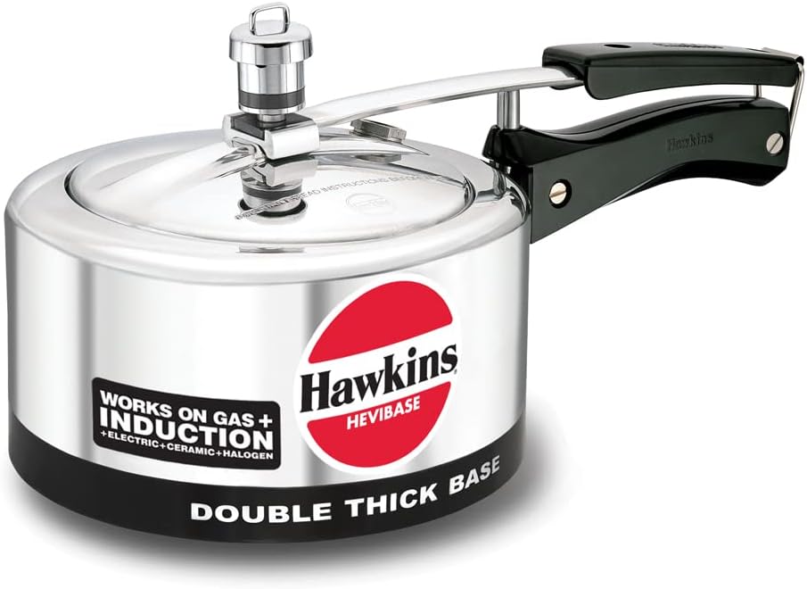 2 Litre Hevibase Pressure Cooker, Induction Inner Lid Cooker, Small Cooker, Silver (IH20),Aluminium