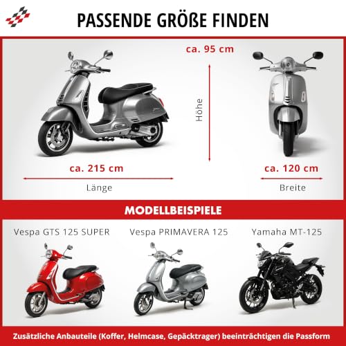 Motorrad Abdeckplane All Weather M, 100% wasserdichte Outdoor Motorrad Plane Ganz-Jahres-Schutz, Abdeckplane Silber 215x95x120 cm – Ansicht 6