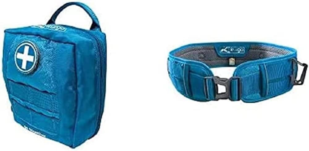 Kurgo Trousse de Secours RSG pour Les Chiens, Kit 1ers Soins Complète, Accessoire de Harnais, Bleu + Ceinture Ventrale RSG, Canicross, Ceinture de Course ou Promenade, Mains Libres Bleu Azur/Gris