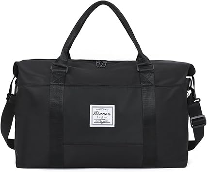 Travel Duffel Bag for Women,Shoulder Weekender Overnight Bag Sports Gym Tote Bag,WaterproofBlack free size