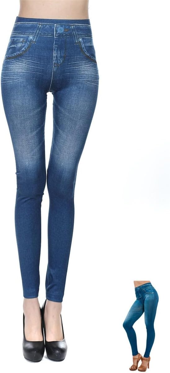 Denim Leggings – Thermal Fleece Denim Jeggings, Comfortable & Stylish Skinny High Waisted Stretch Warm Leggings for Women