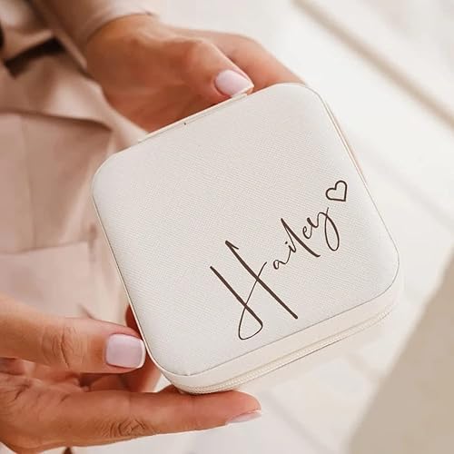 Miniatura 3 de Corissy Joyero personalizado para mujer, joyero de viaje personalizado con nombre y flor de nacimiento, joyero de cuero para anillos, aretes,