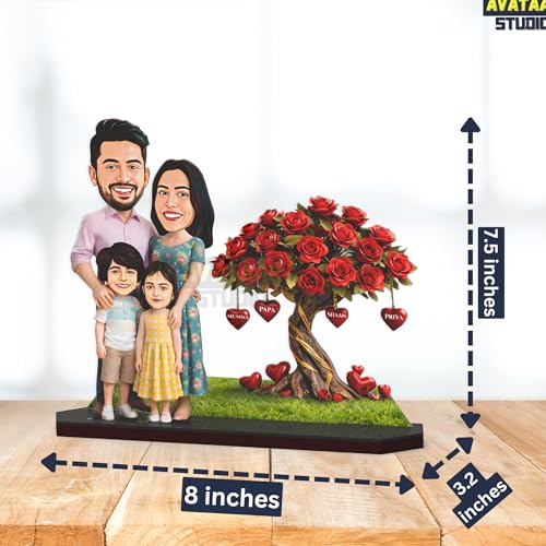 Image of Wood Rectangular Personalized Caricature Gift for Couple, 7 Inches, Tabletop Multicolor, Art Deco Style (Couple 12)