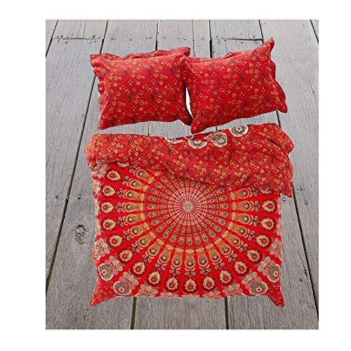 Buy Traditional Jaipur Duvet Cover Queen Size, Peacock Feather Mandala