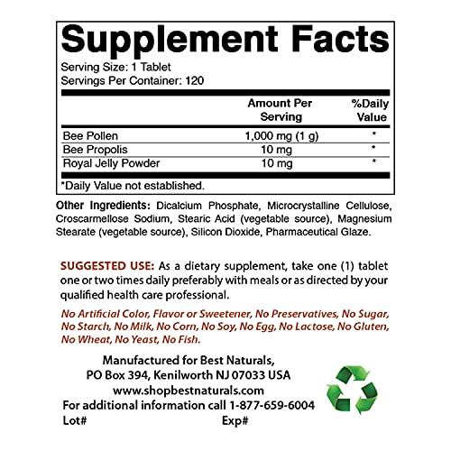 Best Naturals Bee Pollen Complex 1000 Mg 120 Tablets #TOP1