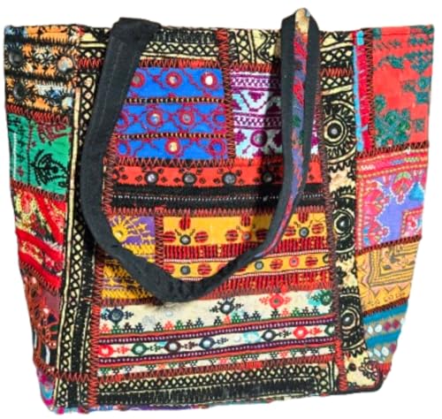 Handmade Vintage Banjara Embroidered Patchwork Shoulder Bag – Boho Tote Bag