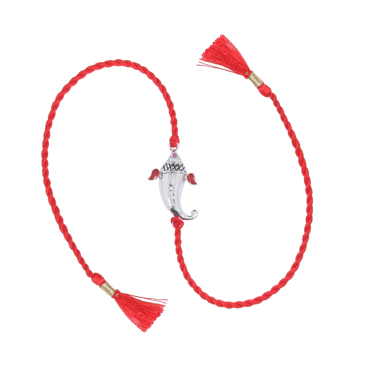 Ananth JewelsMen's Cotton 92.5 Sterling Silver Rakhi Bracelet for Brother (Red)