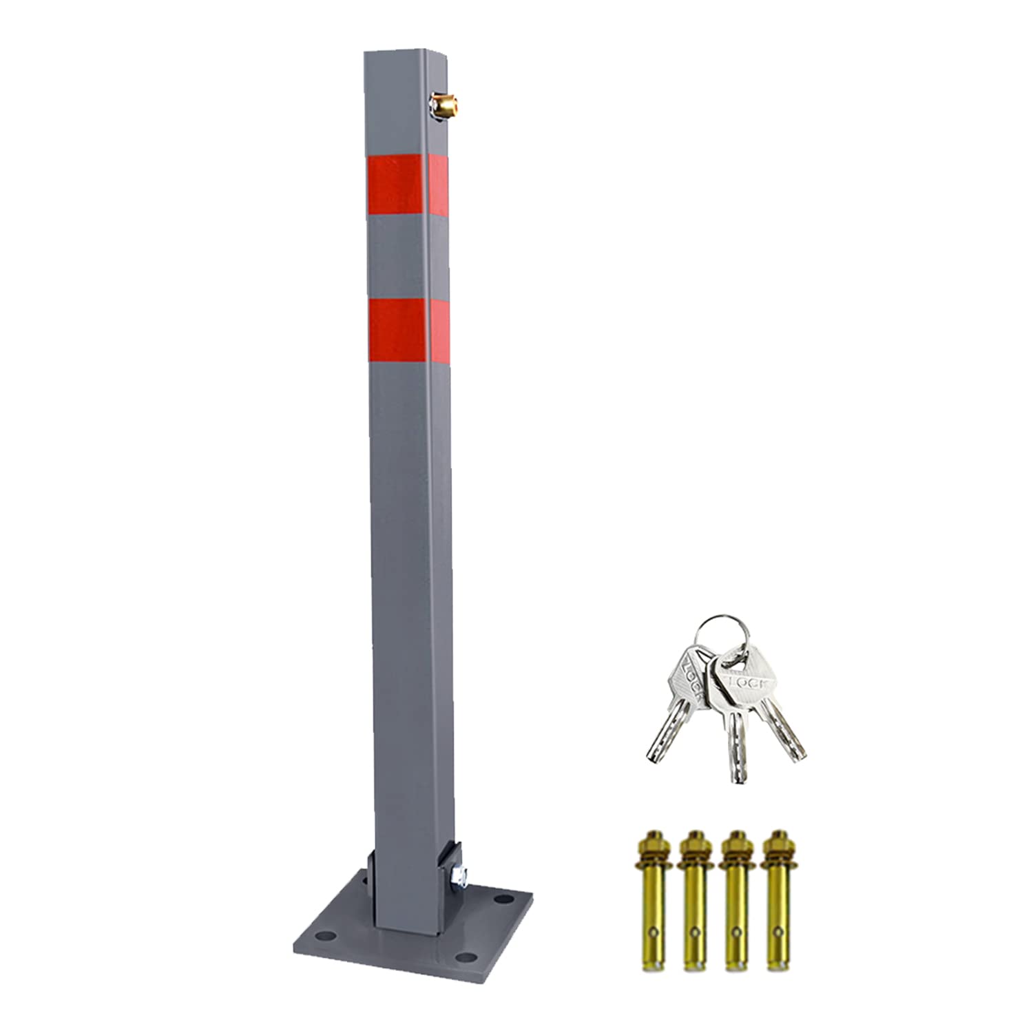 Randaco Poteaux de stationnement avec 3 clés, bandes réfléchissantes, en acier pliable, barrières de parking, robuste pied de verrouillage