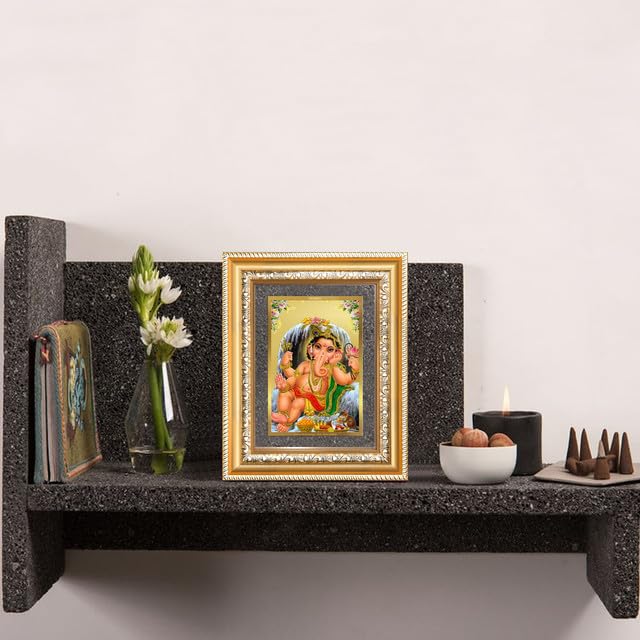 Image of DIVINITI Bal Ganesha 24K Gold Plated Foil Wall and Tabletop Photo Frame for Home Decor, Puja Room, Luxury Gifting | DG Frame 112 S2 (21.5x17.5 CM)