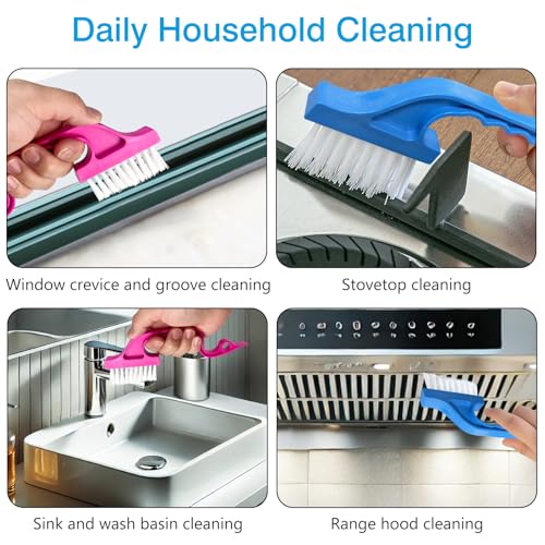 Image of Window Track Cleaning Brush Set - 2 Pack Window and Door Track Cleaning Tools with Ergonomic Handle for Precision Cleaning, Blue and Pink