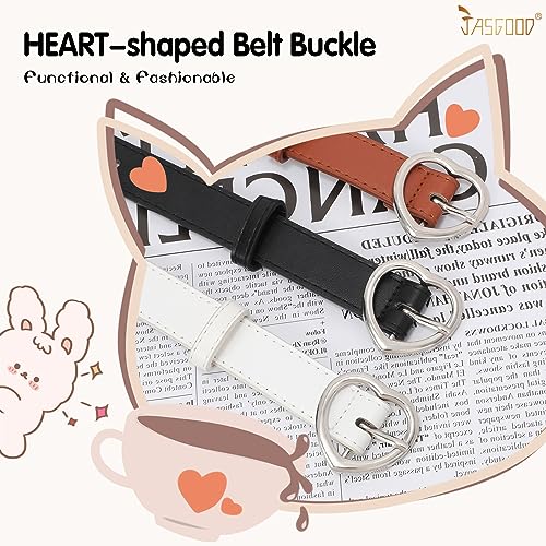 JASGOOD 3 Pack Kids Belts for Girls Heart Buckle Leather Girls Belt Hollow Waist Belt for Jeans Pants3