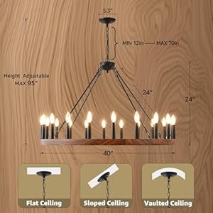 Wagon Wheel Chandelier 40” with Wood Grain Finish, 20-Light Farmhouse Wagon Wheel Chandelier for Dining Room, Modern Round Iron Candle Chandeliers Light for Living Room, Foyer, Entryway, E12 Wagon Wheel Chandelier 40 with Wood Grain Finish 20 Light Farmhouse Wagon Wheel Chandelier for Dining Room Modern Round Iron Candle Chandeliers Light for Living Room Foyer Entryway E12