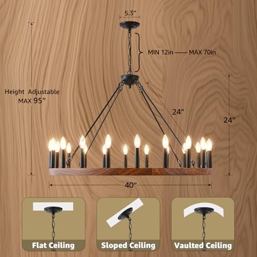 Wagon-Wheel-Chandelier-40-with-Wood-Grain-Finish-20-Light-Farmhouse-Wagon-Wheel-Chandelier-for-Dining-Room-Modern-Round-Iron-Candle-Chandeliers-Light-for-Living-Room-Foyer-Entryway-E12 Wagon Wheel Chandelier 40 with Wood Grain Finish 20 Light Farmhouse Wagon Wheel Chandelier for Dining Room Modern Round Iron Candle Chandeliers Light for Living Room Foyer Entryway E12