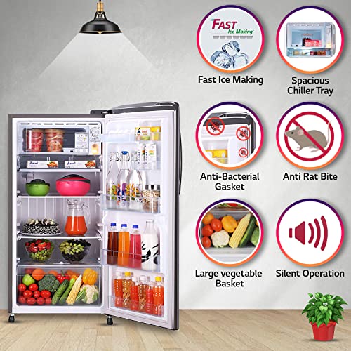 Image of LG 215 L 4 Star Inverter Direct Cool Single Door Refrigerator (GL-B221APZY, Shiny Steel), Free 1 Year Extended warranty