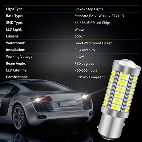 Katur 4Pcs 1157 Bay15D 5630 33-Smd White 900 Lumens 8000K Super Bright Led Turn Tail Brake Stop Signal Light Lamp Bulb 12V 3.6W #TOP4
