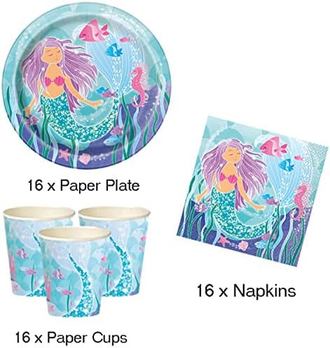 Offer Shop Magical Mermaid Party Supplies Birthday Party Tableware Kit 16 Guests Under the Sea Party Mermaid Plate Cup Napkins