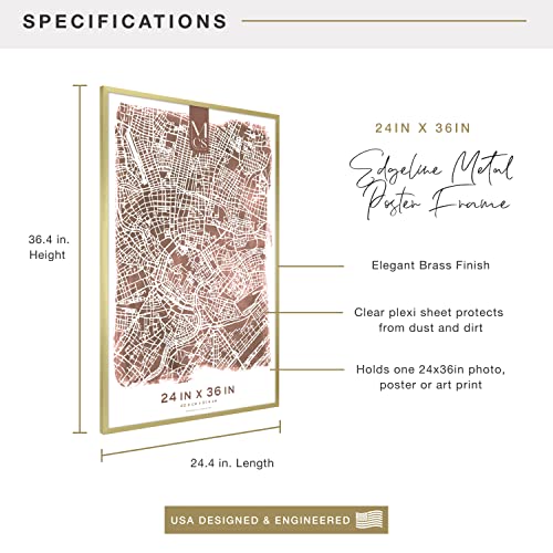 Image of MCS Edgeline Metal Poster Frame, Back-Loading Picture Frame For Wall Art, 24 x 36 Inch, Brass