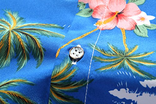 Sslr Mens Hawaiian Shirt Flamingos Casual Short Sleeve Button Down Shirts Aloha Shirt (Large, Sapphire Blue) #TOP4