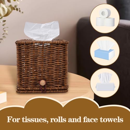 Rattan Tissue Box Cover Square Natural Woven Decorative Rectangle Tissue Box Holder Bathroom Napkins Roll Paper Face Towels Organizer on Table Rustic Boho Decorative 5.5 X 5.5 X 5.9in by Handbanary - Used condition - Image 6
