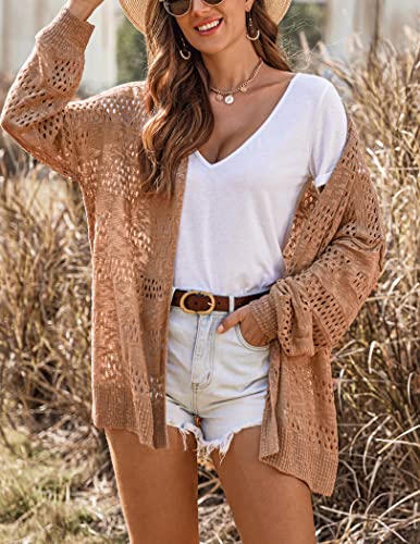 Image of HOTOUCH Lightweight Crochet Cardigan for Women Long Sleeve Open Front Knit Oversized Cardigans Sweaters