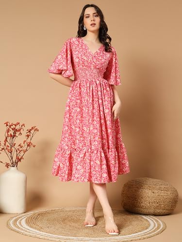 Image of ZWERLON | Beautiful Floral Pattern | Midi Length | Eye-Catching Design | Perfect for Casual |Flattering Fit and Soft | Comfortable Fabric