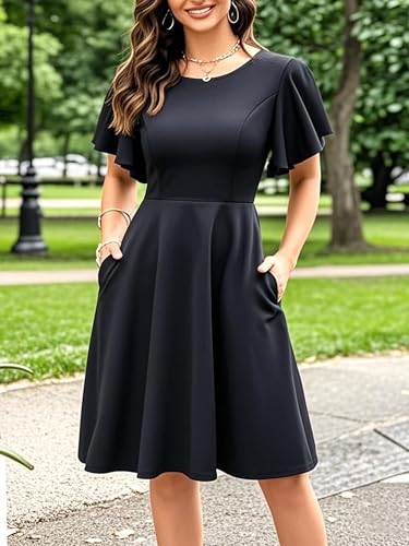 Image of oxiuly Wedding Church Vintage Cocktail Dresses with Pockets Summer Casual Floral Dress for Women Flare376
