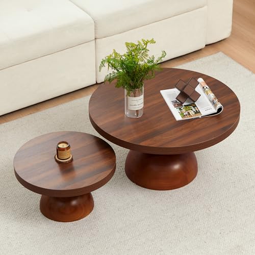 AMAZON: Solid Wood Round Nesting Coffee Table Set of 2 | Walnut