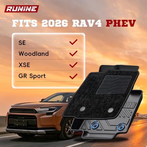 Image of Floor Mats for 2026 Toyota RAV4 Plug in Hybrid (Suitable for PHEV), Cargo Mat and Backrest Mats, Dual Layers Custom Fit TPE All Weather 2026 RAV4 Floor Mats Full Set, 2026 RAV4 PHEV Accessories