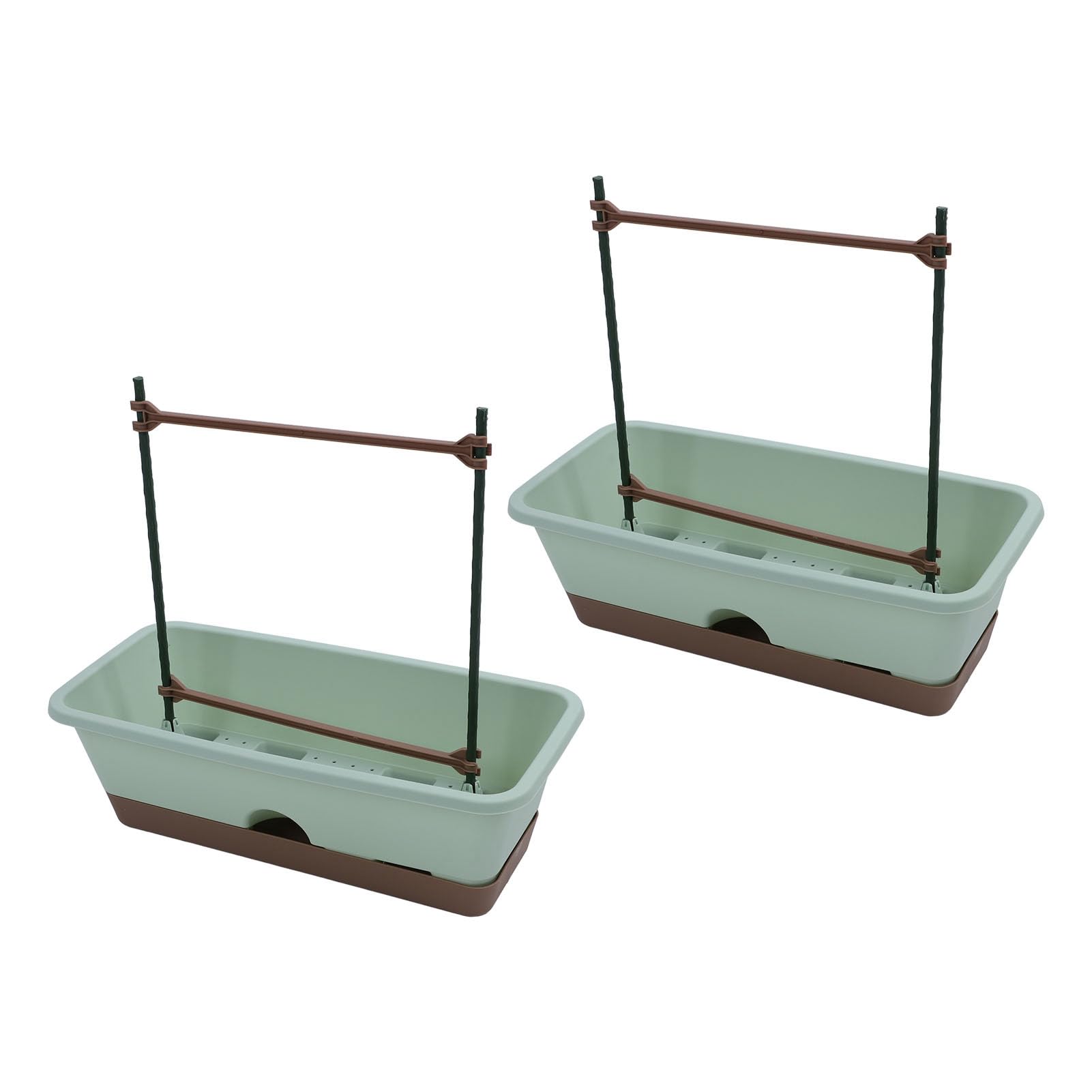 Schimer Fioriera da Balcone con Vassoio Rimovibile e Traliccio a Doppio Strato per Giardinaggio Salvaspazio, 2 Pezzi in PP di qualità e Acciaio, 46 ​​X 22 X 14,5 Cm (Verde)