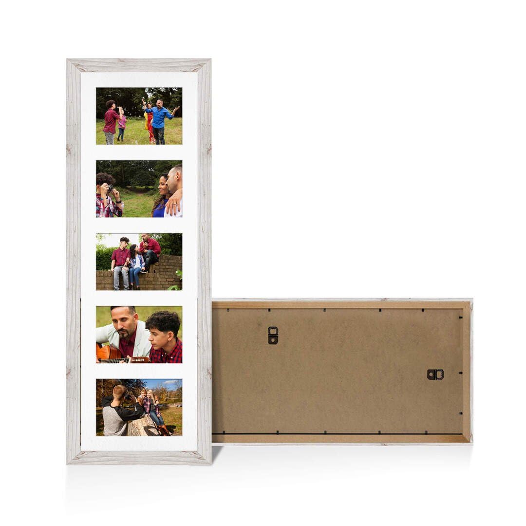 Procut Global 26X8 White Rustic Photo Frames For Multiple Pictures with White Mount-Modern Collage Frame with 5 Apertures (5x) 6X4-Engineered Wood with Shatterproof Perspex