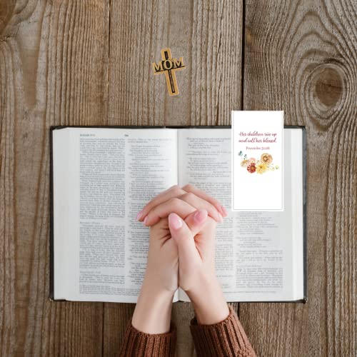 Image of Needzo Gold Tone God Bless Mom Cross-Shaped Lapel Pin with Prayer Card, Womens Cross Pins, Religious Mother's Gifts for Christian Moms, Grandmas, Aunts, and More, 1 Inch