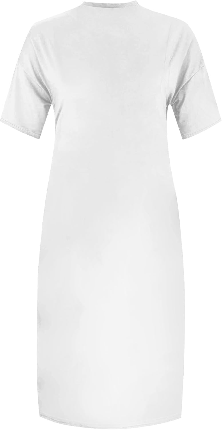 Women Casual T-Shirt Dress V Neck Short Sleeve Solid Color Oversize Dress with Front Two Pockets - Image 5