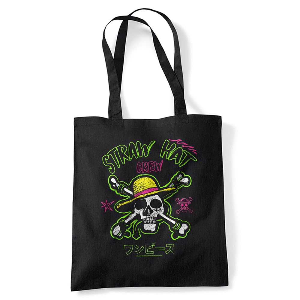 One Piece Sketch Skull And Cross Bones Grocery Travel Reusable Tote Bag, Black