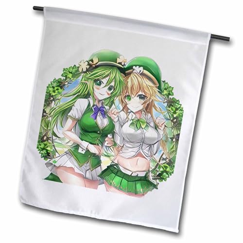 3dRose Two Irish elf girls, four leaf clover frame. Good luck for you charm - Flags (fl-376618-1)