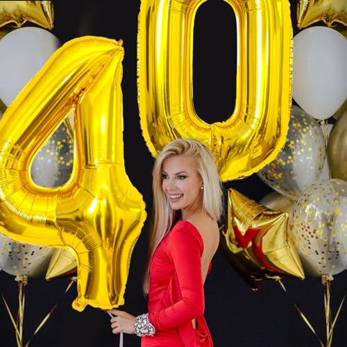 Image of Gold Number Balloons Birthday Balloons - Giant Gold Number 40 Balloon 40 inch, Numbers Balloon 10th Birthday Decorations, Gold Party Supplies for Women Men