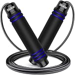 Blukar Skipping Rope, Speed Jump Rope Tangle-free Adjustable Cord with Rapid Ball Bearings & Soft Foam Handle for Fitness Workouts Fat Burning Exercises-Spare Cord Length Adjuster Included-‎Blue