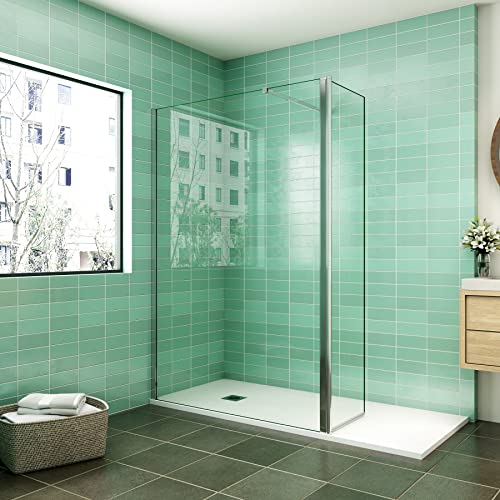 AICA paroi de douche 110x200cm avec un retour pivotant 50cm livré avec une barre de stabilisation extensible