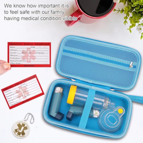 Image of MGZNMTY Travel Carrying Case Compatible with Asthma Inhaler Spacer for Adults and Children, Masks, Inhaler Holder with Asthma Alert Tag and Medical Card, Carabiner (Only Case) (Sky Blue)