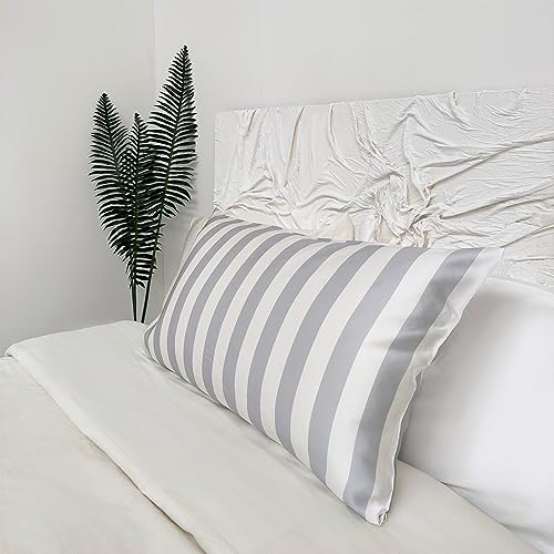 %100 Pure Mulberry Silk Satin Pillowcase, 22 mm Printed, Standard Size 75 x 50 cm. (Grey Stripe) - Image 4